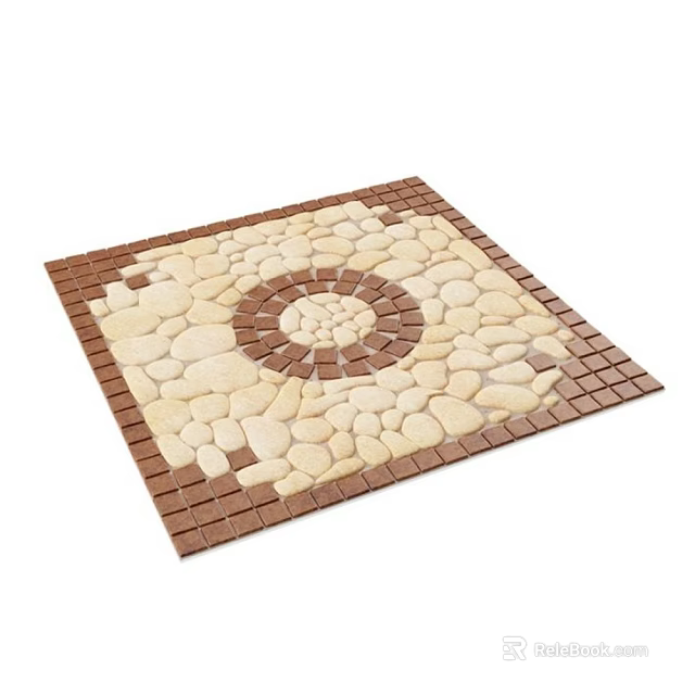 Decorative Wall Panel with Circular Design Brown Border and Beige Pebble Stones 3d model