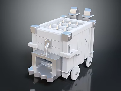 Portable White Industrial Equipment With Spiked Top Metal Components And Wheels 3d model