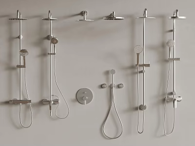 Various Metal Shower Fixtures With Handheld Heads Fixed Brackets And Accessories 3d model