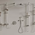 Various Metal Shower Fixtures With Handheld Heads Fixed Brackets And Accessories