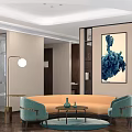 Spacious Modern Hotel Room Interior With Large Windows Sea View And Comfortable Sofa 3d model