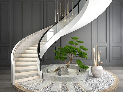 Modern revolving staircase revolving staircase tree bamboo ornaments combination stair handrail model