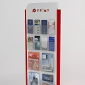 Red Base Display Stand With Multiple Insurance Brochures And Pacific Insurance Logo 3d model