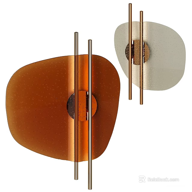 Modern Wall Lamps Orange And Light Colored Glass Shades With Metal Stands Irregular Shape 3d model 
