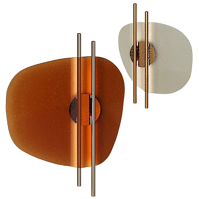 Modern Wall Lamps Orange And Light Colored Glass Shades With Metal Stands Irregular Shape 3d model