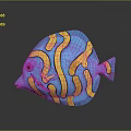 Vibrant Blue and Yellow Fish with Curved Yellow Stripes on Glossy Body