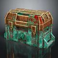 Vintage Rusted Treasure Chest With Green Patina And Gold Accents Detail