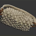 Cream Colored Crocheted Handbag With Textured Surface And Brown Leather Handles