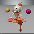 Cute Melting Ice Cream Cone With Cherry Orange Pink Lollipops And Red Drizzle