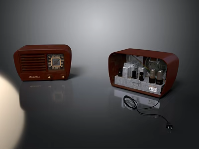 Vintage Computer Device with Exposed Internal Components and Classic Brown Design 3d model