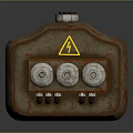 Vintage Household Electrical Control Device With Rustic Brown Case Warning Sign And Three Knobs
