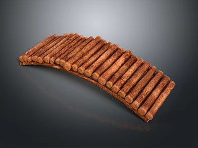 Decorative Arched Wooden Log Structure Neatly Arranged On Dark Background 3d model