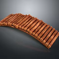 Decorative Arched Wooden Log Structure Neatly Arranged On Dark Background