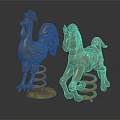 Children Outdoor Playground Equipment With Spring Loaded Rooster And Horse Shapes