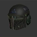 Shiny Black Metallic Tactical Helmet Headwear With Glossy Surface And Futuristic Design