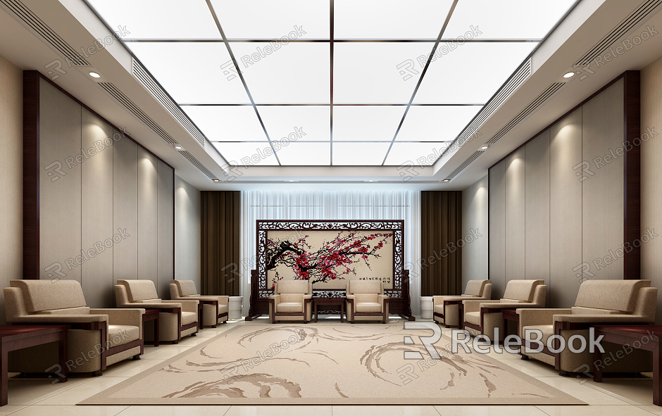 New Chinese-style Reception Room Lounge Decorative Painting Hanging Painting Reception Chair Reception Sofa Garage Partition model