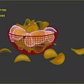 Orange Potato Chips In Transparent Bowl With Scattered Pieces And Reflection On Dark Background