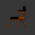 Orange Wooden Frame Accent Chair With Dark Brown Leather Seat And Carved Armrests