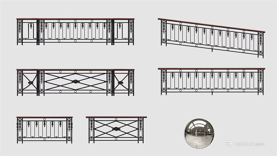 Various Decorative Metal Railings With Cross Patterns And Round Fittings Design 3d model 