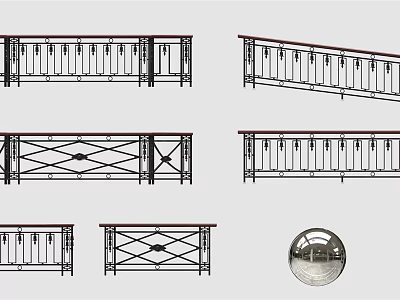 Various Decorative Metal Railings With Cross Patterns And Round Fittings Design 3d model