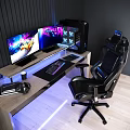 Gaming PC Setup With Monitor Racing Game Display RGB Fans Transparent Case Keyboard Mouse