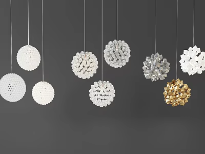 Modern Snowflake Shaped Chandeliers in White Silver and Gold Against Gray Background 3d model