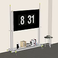 Modern TV Stand with Mounted TV Books Decor Items and Rolling Wheels