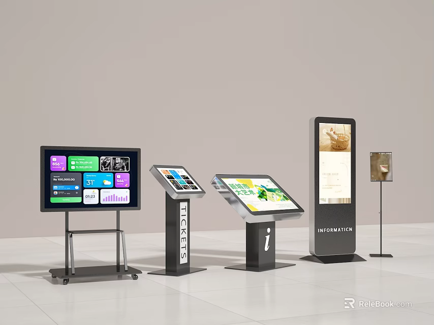 Commercial Interactive Digital Signage With Touch Screen Displays And Information Kiosks 3d model 