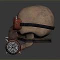 Futuristic Tactical Weapon With Skull Design Red Goggles And Copper Respirator