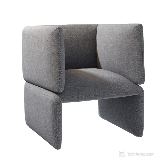Modern Gray Upholstered Accent Chair with Square Arms and Minimalist Design 3d model