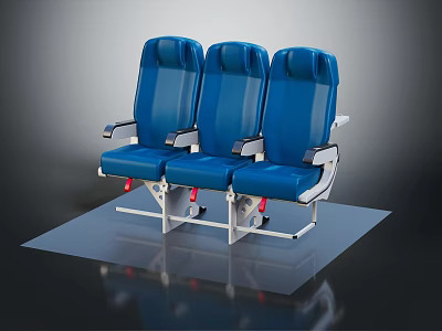 Three Blue Upholstered Furniture Seats With Side By Side Armrests And Metal Frames 3d model
