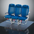 Three Blue Upholstered Furniture Seats With Side By Side Armrests And Metal Frames