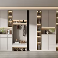 Modern White Shoe Cabinet Design With Storage Lighting Clothing Hanging And Plants In Entryway