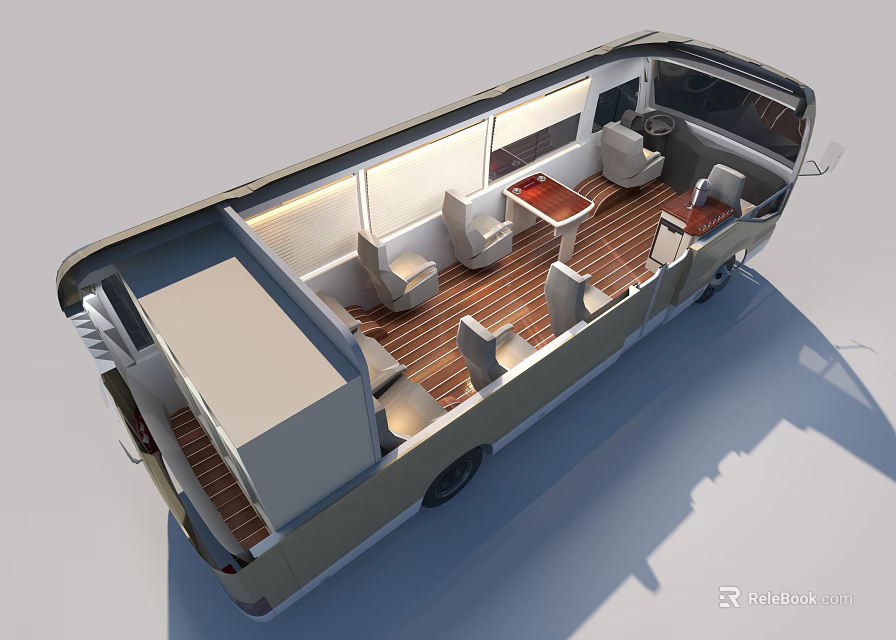 Luxury Bus Interior Design With Comfortable Seats Wooden Flooring And Spacious Layout 3d model 