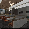 Cozy Restaurant Interior With Brick Wall Wooden Tables Bar Counter Pendant Lights And Natural View