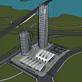 Modern Urban Landscape With Tall Buildings Bridge River And Green Spaces