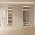 Modern Light Colored Wardrobe With Glass Doors Shelves Drawers And Hanging Storage Space