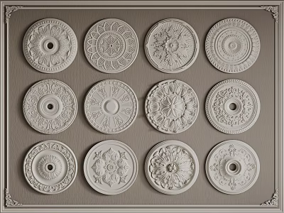 Decorative Ceiling Medallions With Various Intricate Patterns And Circular Designs 3d model