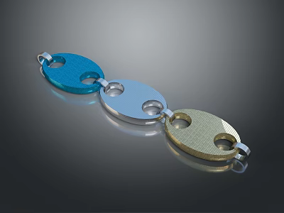 Fashionable Metallic Necklace With Blue Silver Gold Oval Pendants And Chain 3d model