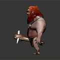 Prehistoric Caveman Character With Red Hair Beard And Leopard Skin Outfit Holding Stone Tool