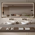 Modern Bathroom Vanity with Double Sinks Backlit Frameless Mirror and Storage Shelf Holding Towels