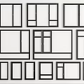Casement Windows Various Modern Designs With Black Frames And Different Sizes For Home Use 3d model