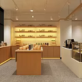 Modern Dessert Shop Interior With Bread Displays Coffee Equipment And Wooden Tables