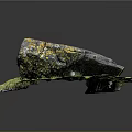 Natural Rock Formation With Yellow Moss On Green Grass Surface Surrounded By Small Plants