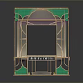 Modern Cube Structure With Green And Gold Accents Glass Top And Checkered Base