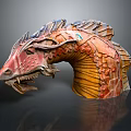 Game and Movie Mythical Dragon Character with Vibrant Red Orange Scales and Detailed Sculpted Head