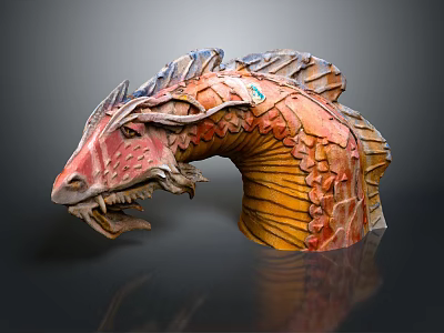 Game and Movie Mythical Dragon Character with Vibrant Red Orange Scales and Detailed Sculpted Head 3d model