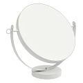 Round Decorative Mirror With Gold Circular Frame And Black Metal Stand Design