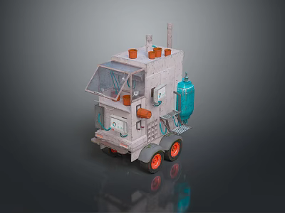Toy Car With Gray Body Transparent Cockpit Red Wheels And Blue Gas Cylinder 3d model