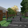 Modern Office Building Exterior With Brick Glass Facade Walkway And Greenery